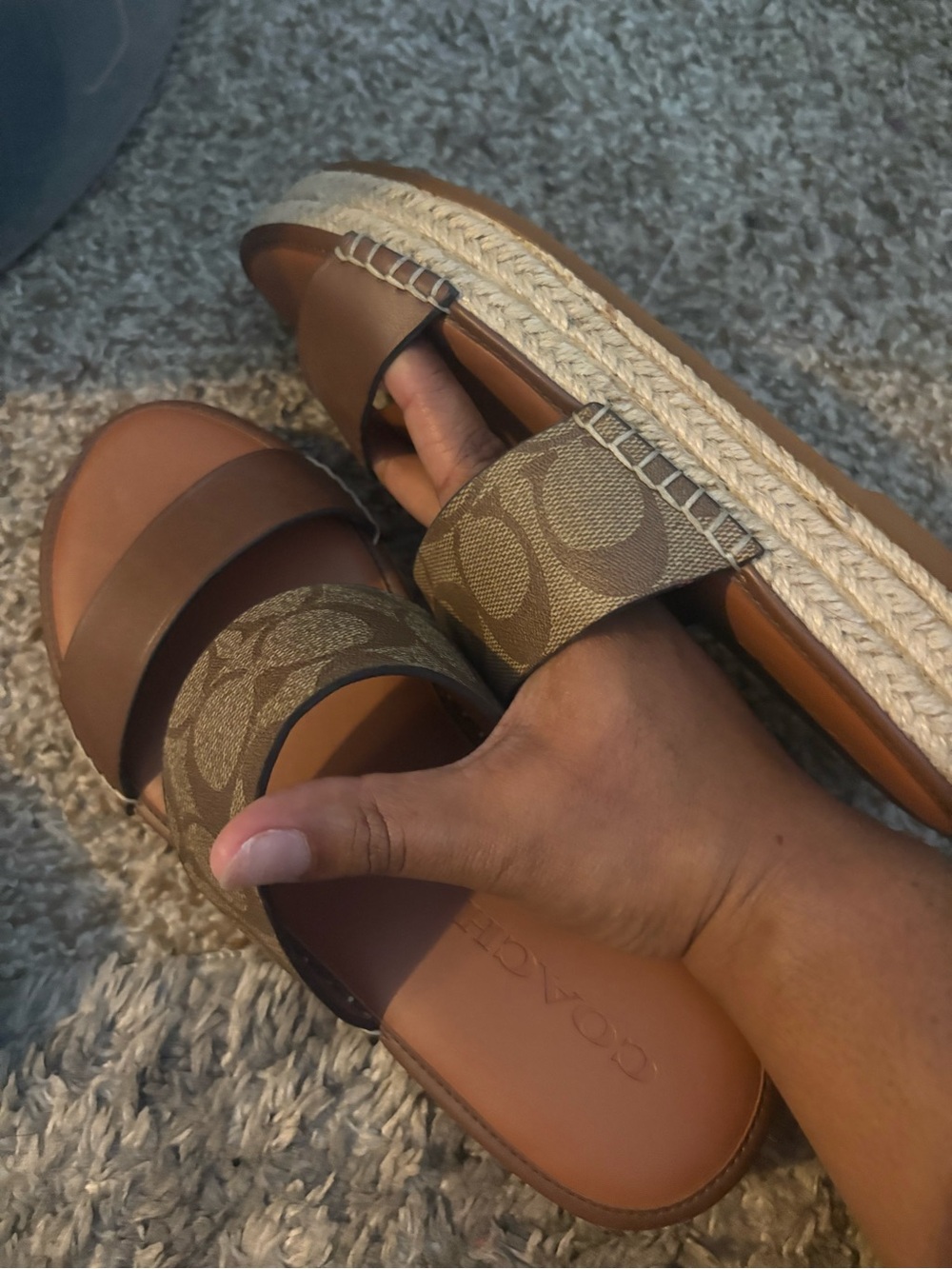 Coach Brown Signature Canvas & Leather Espadrille Slide Sandals - Picture 1 of 3